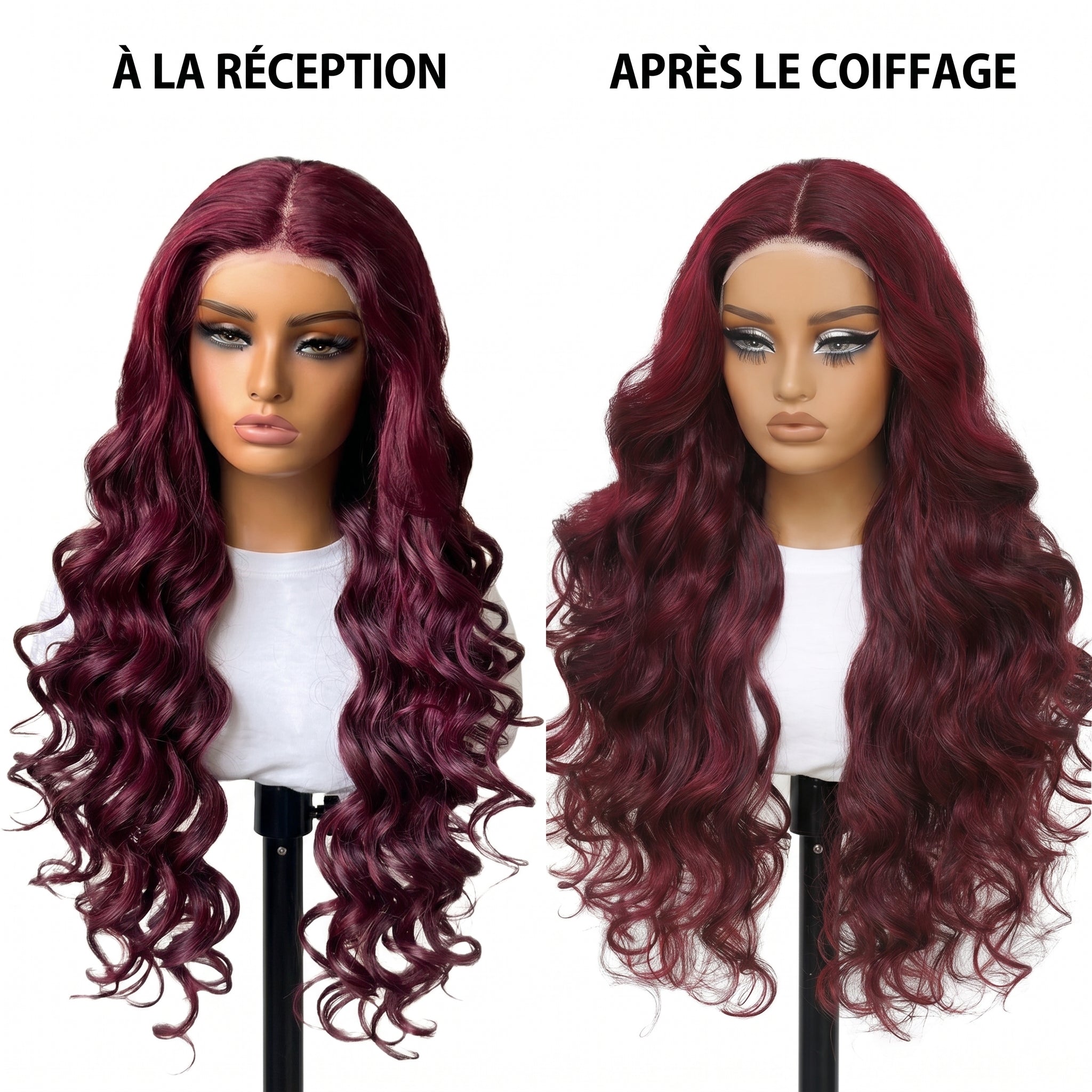 Perruque Loose Deep Bordeaux Ondulée 28 pouce. 13x5x1 lace front - Perruque ondulé longue de luxe résistante à la chaleur pour un style glamour
