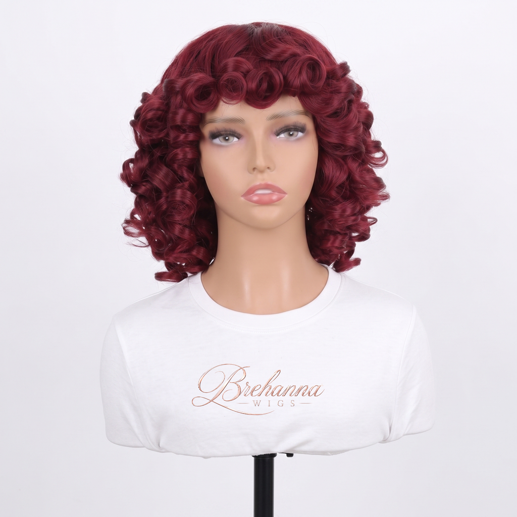Perruque Ruby Bordeaux | Boucles Courtes Glamour | Fibre synthétique Premium Résistante à la Chaleur