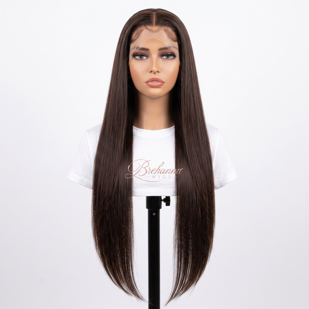 Perruques Lisse chocolat 30 pouce. 13x6 HD lace                      - Perruque longue de luxe résistante à la chaleur pour un style glamour