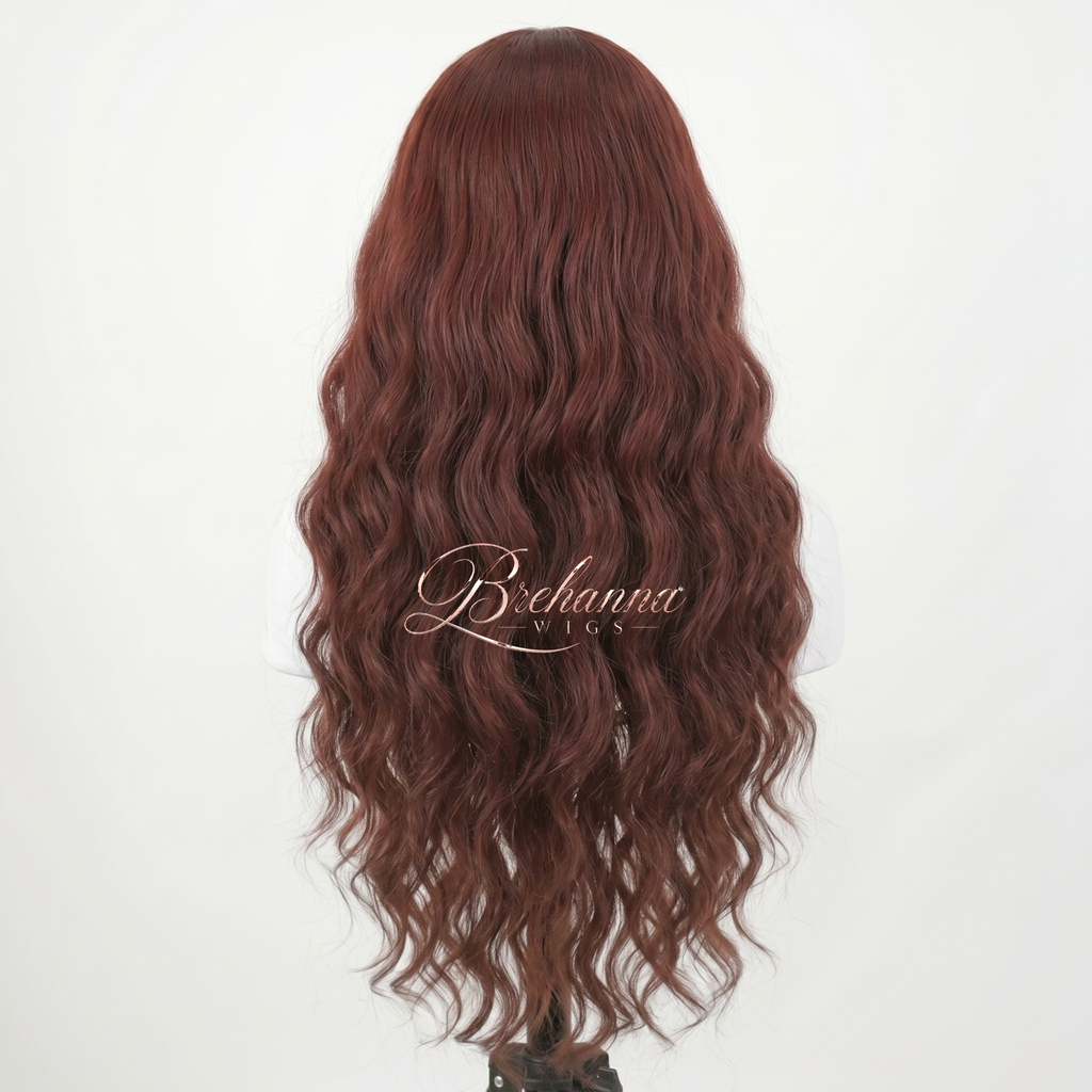 Princesse Wavy Reddish Brown 32 pouce. 13x6 HD lace                - Perruque ondulé longue de luxe résistante à la chaleur pour un style glamour