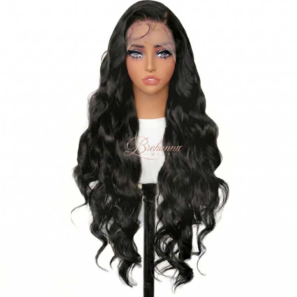 Princesse Wavy Noir 32 pouce. 13x6 HD lace - Perruque ondulé longue de luxe résistante à la chaleur pour un style glamour