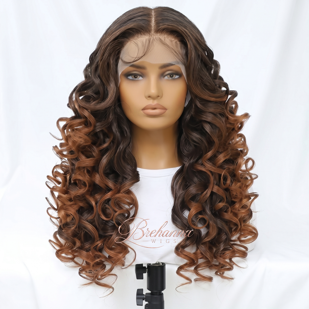 Perruque Latisha Marron chocolat sans colle. 13x6 HD lace front - Perruque ondulé longue de luxe résistante à la chaleur pour un style glamour