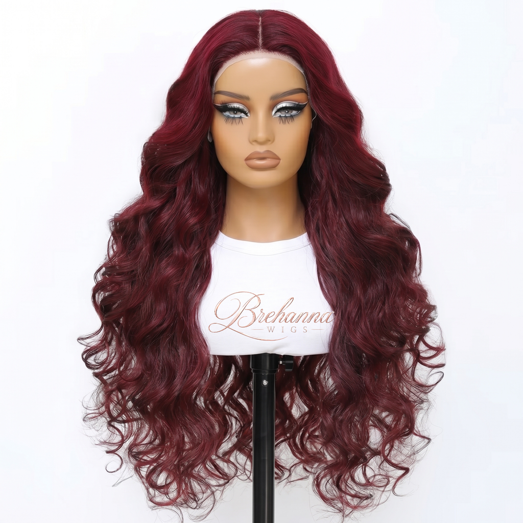 Perruque Loose Deep Bordeaux Ondulée 28 pouce. 13x5x1 lace front - Perruque ondulé longue de luxe résistante à la chaleur pour un style glamour