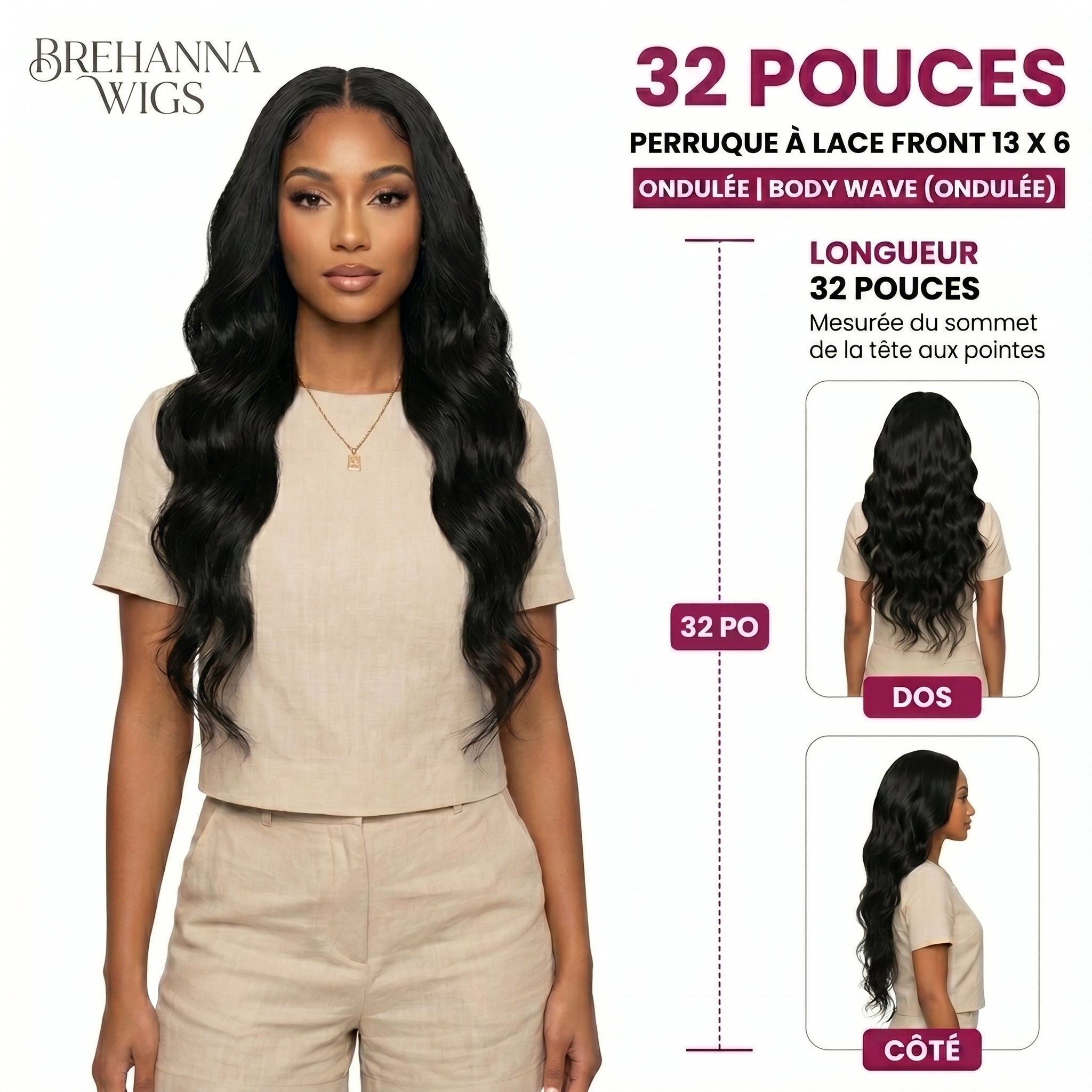 Princesse Wavy Noir 32 pouce. 13x6 HD lace - Perruque ondulé longue de luxe résistante à la chaleur pour un style glamour