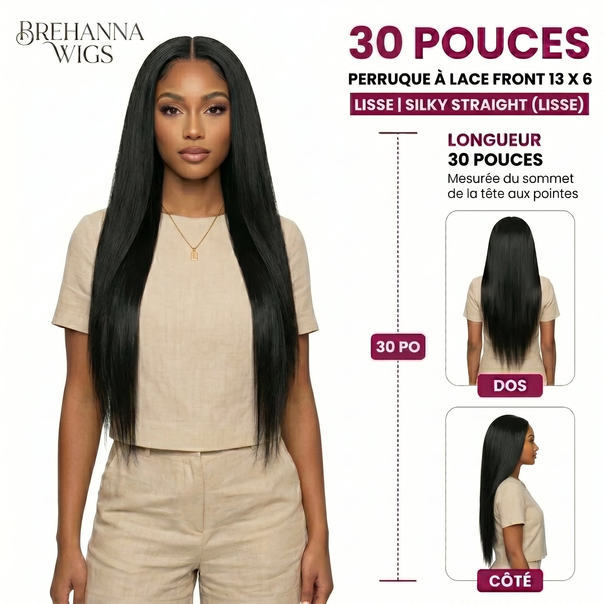 Perruque Lisse noir 30 pouce. 13x6 HD lace - Perruque longue de luxe résistante à la chaleur pour un style glamour